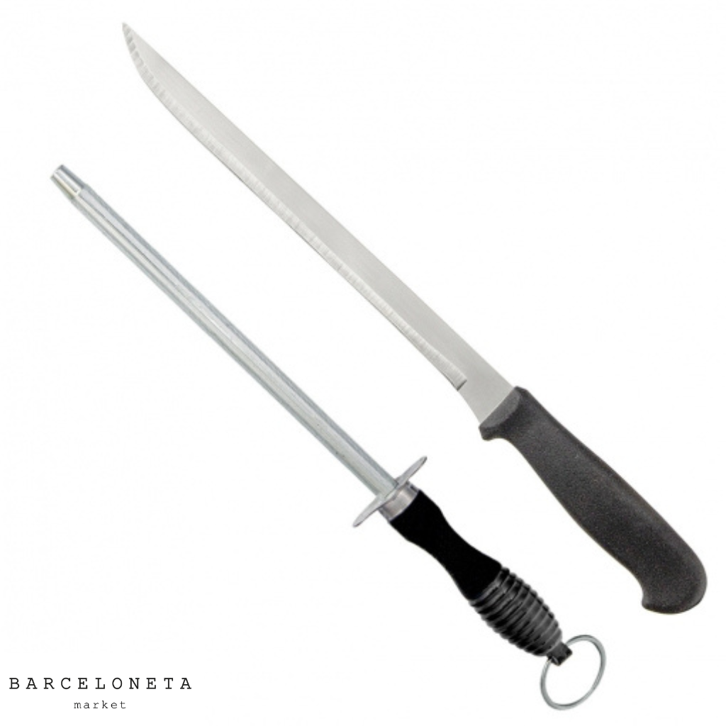 Professional ham carving knife with teflon blade & knife sharpener 295 mm